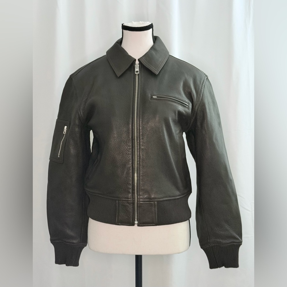 Madewell Leather Bomber Jacket Women Small Dark Carob 100% Genuine Leather NWOT